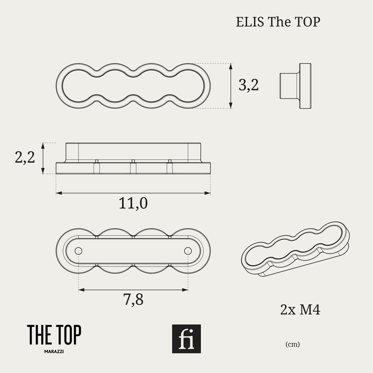 Uchwyt meblowy ELIS The TOP – wymiary, rysunek techniczny