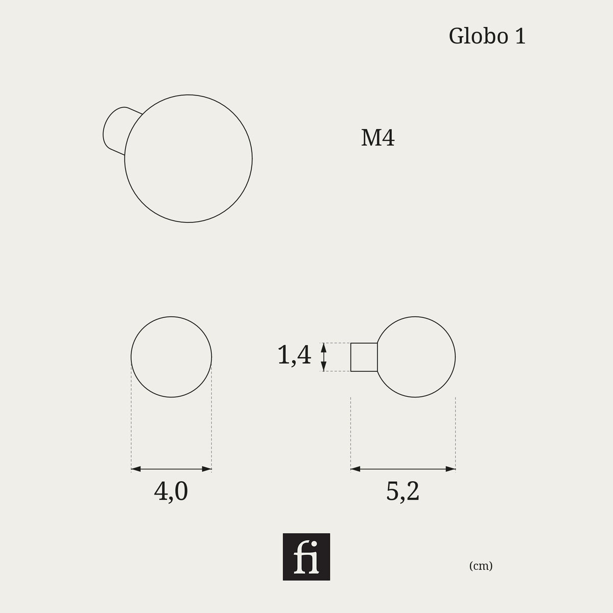 Uchwyt meblowy Globo 1 – wymiary, rysunek techniczny